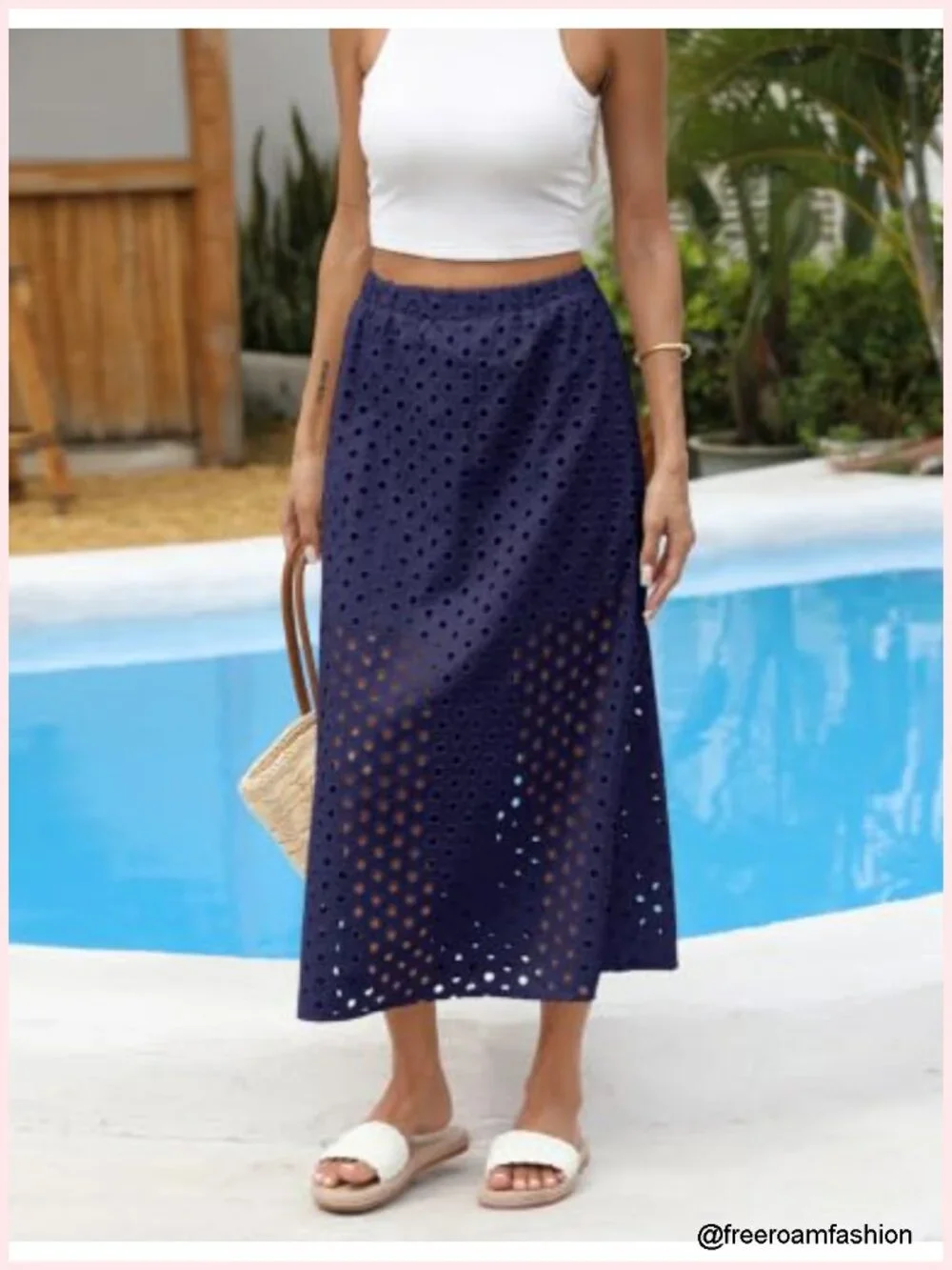 Eyelet Bohemian Maxi Skirt with Mini Slip High Rise Summer Beach